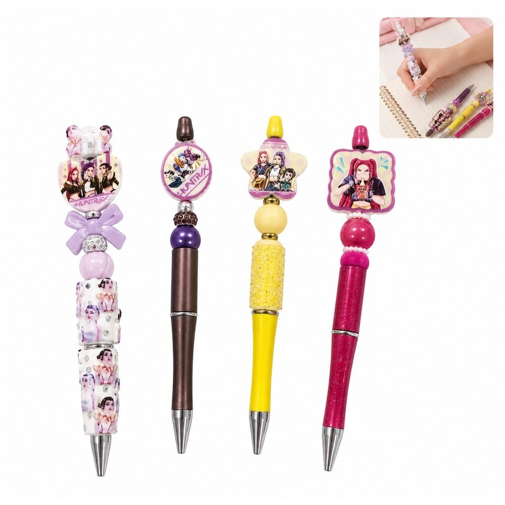 4 set Kpop Demon Hunters Huntrix Beadable Refillable Pens Craft Bundle Lot gift